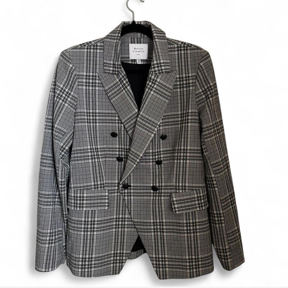 Maison D'Amélie Black and White Plaid Blazer Medium - Picture 1 of 8